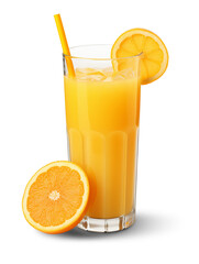 Glass of fresh orange juice cut out. Generative AI