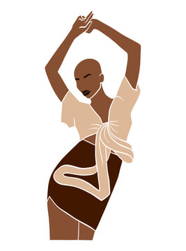 Abstract bald black woman portrait illustration. Vector illustration.