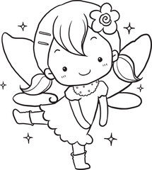 Fototapeta premium girl fairy fantasy practice to draw cartoon doodle kawaii anime coloring page cute illustration drawing clip art character chibi manga comic