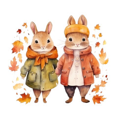 watercolor autumn cute couple woodland clipart