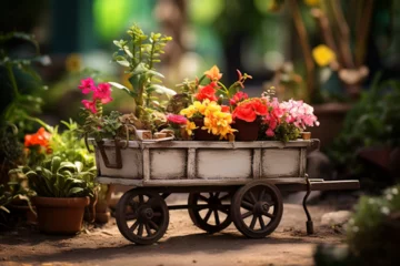 Keuken spatwand met foto wheelbarrow with flowers © Umail