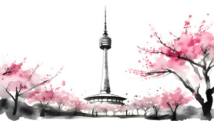 cherry blossom in the city - obrazy, fototapety, plakaty