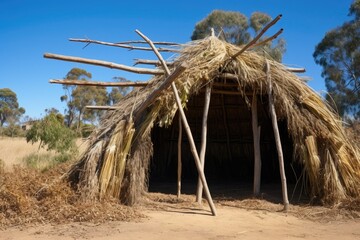 typical native hut made of straw and branches