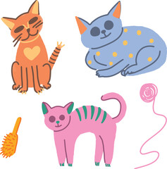 unusual bright colored cats isolated on white background 