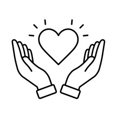Hands holding heart icon. Health care symbol. Vector illustration