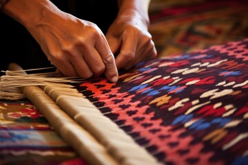 binding process of a traditional hand-woven carpet