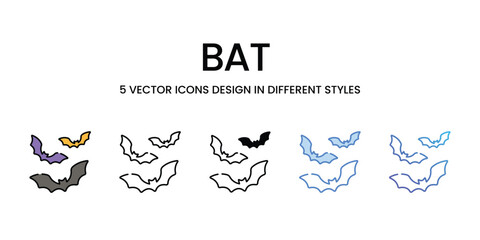 Bat icon set, Halloween party decorations linear style signs for web and app. Vector graphics isolated on white background. Stock illustration