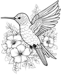 Black and white illustration for coloring birds, calibri.