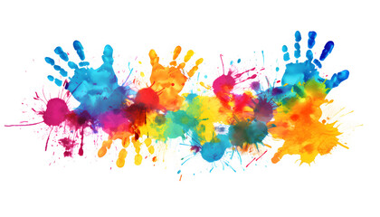Colorful handprints on white background