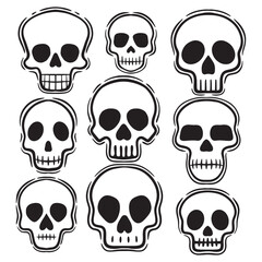 collection set hand drawn doodle skull vector