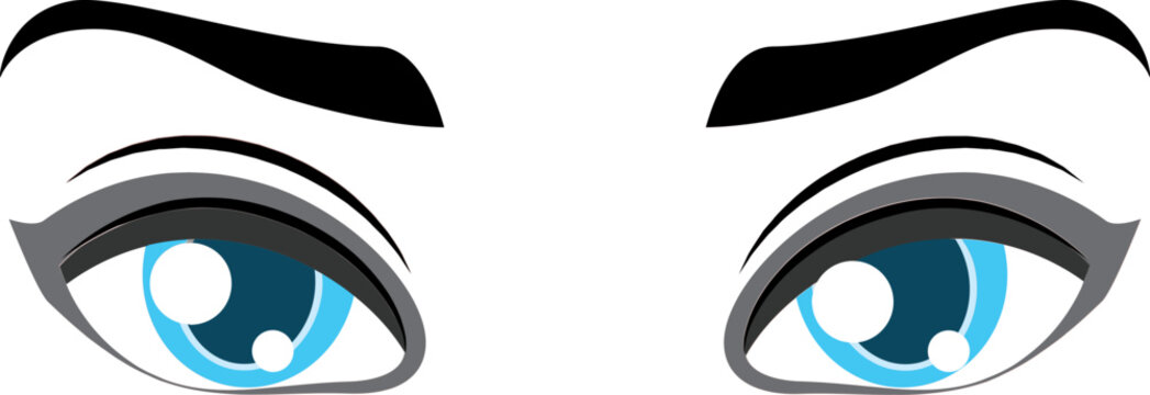 Blue female eyes isolated on transparent background, character design