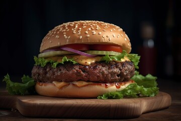 Burger close up. AI Generated