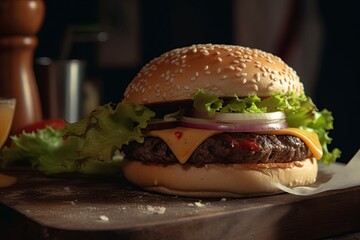 Burger close up. AI Generated