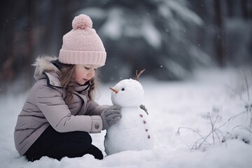 child playing with snow.AI Generated