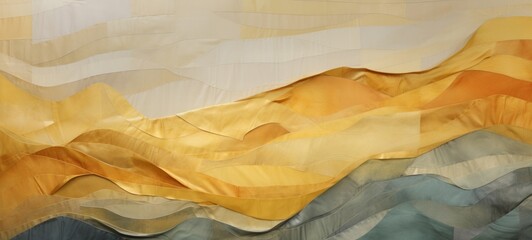 Yellow gold gradient organic texture with overlapping crumbled waving waves paper layers - Abstract background