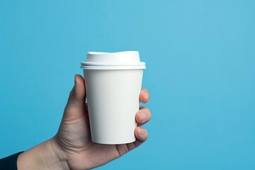 Coffee cup to go isolated on blue background. AI Generated