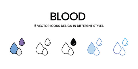 Blood icon set, Halloween party decorations linear style signs for web and app. Vector graphics isolated on white background. Stock illustration