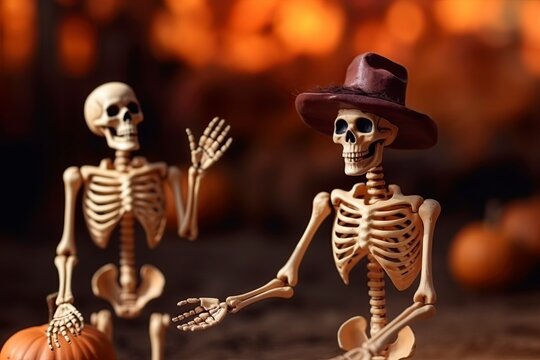 skeletons with a hat halloween theme. AI Generated