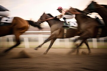 Race hourse taking the lead on the final turn of the race.AI Generated