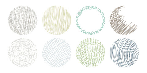Hand drawn circles, large set. Set of abstract hugge doodles isolated on white background. Vector doodle illustration in pastel colors