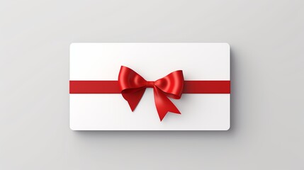White gift box with red bow on white background