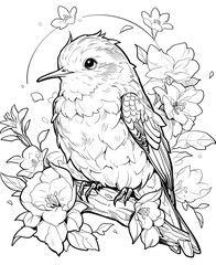 Black and white illustration for coloring birds.