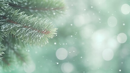 Fototapeta na wymiar Background with Christmas tree branches on which snow is falling. Christmas concept.