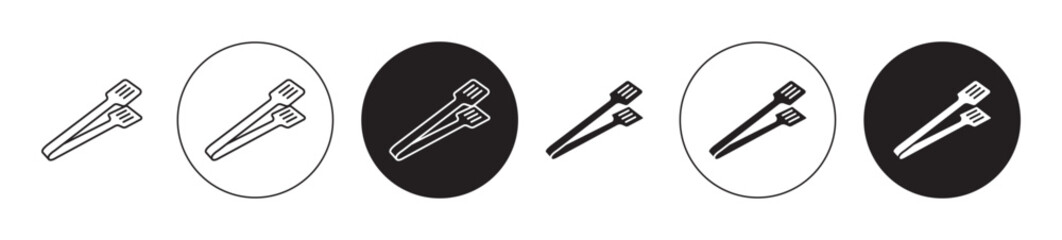 tongs icon set. kitchen grill bbq clamp vector symbol. salad or meat steel tongs line icon in black filled and outlined style.