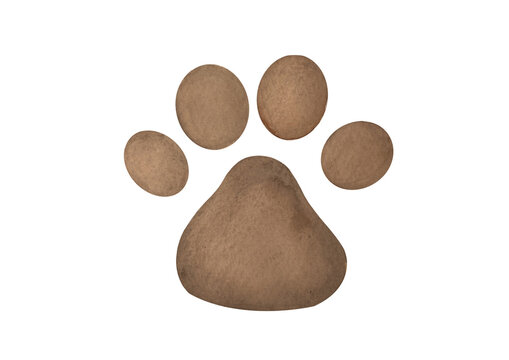 clip art Hand drawn watercolor Dog or cat paw isolated on transparent background. cut out Cute animal brown footprints for pet tags. foot step silhouette of kitten, puppy. Canine, feline paws imprint