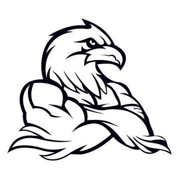 Body Builder Character with Eagle Body. Eagle Bodybuilder Mascot Logo. eagle animal body builder sports mascot.