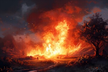 Final rendering of a blazing fire. Generative AI