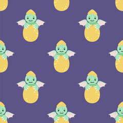 Seamless pattern of dragon hatched from an egg