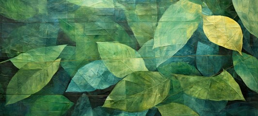 Natural organic abstract watercolor oil acrylic painted green tropical leaves background wallpaper texture illustration