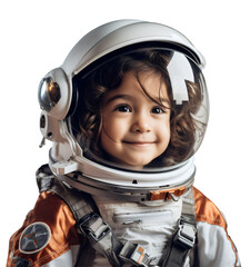 Little girl in astronaut suit isolated on transparent background, PNG