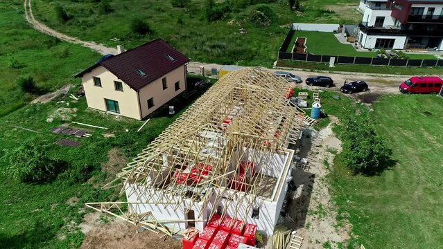 Under construction house near well-organized neighborhood