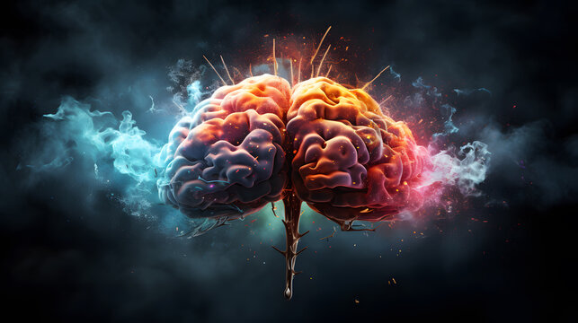 Creative human brain exploding with knowledge and creativity. Ccolorful colors, Bright idea, creative thinking and brainstorming concept