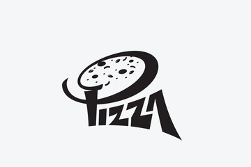 pizza lettering logo. pizza logo template with a combination of pizza lettering and a pizza on the letter P - obrazy, fototapety, plakaty