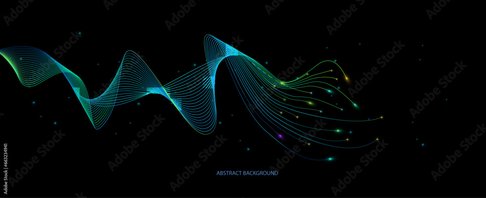 Fototapete vector abstract light lines wavy flowing dynamic in blue colors isolated on black background for con