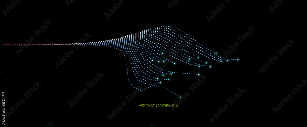 Aufkleber Vector abstract light lines wavy flowing dynamic in blue colors isolated on black background for concept of AI technology, 