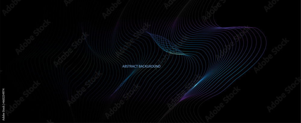 Aufkleber Vector wave lines pattern smooth curve flowing dynamic  light isolated on black background,