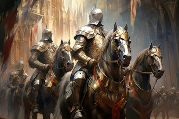 Noble knights clad in shining armor - Generative AI