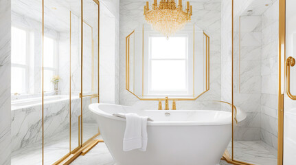 A luxurious master bathroom with a freestanding - Generative AI