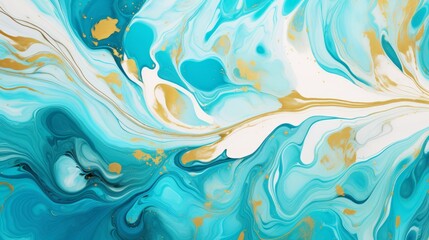 Abstract marbling oil acrylic paint background illustration art wallpaper - Blue turquoise white gold color with liquid fluid marbled paper texture banner painting texture