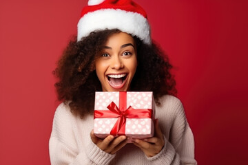 Christmas Excitement: Curly Girl with Gift