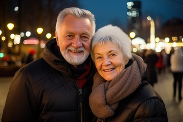 Elderly Romance: Urban Evening Stroll