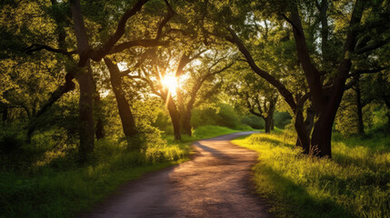 Tranquil Sunset on a Rustic Country Lane