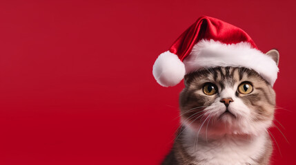 cat christmas background in green and red christmas background. generative ai