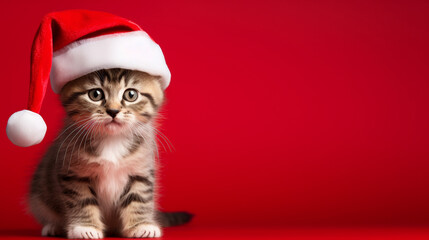 cat christmas background in green and red christmas background. generative ai
