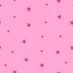 romantic hearts, symbol of love in pink. seamless pattern of abstract lines. simple background in a minimalist style. for print, social media, banner, paper. hand drawn art illustration. barbie
