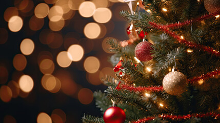 Fototapeta na wymiar Close-up of Christmas tree sparkling ornaments